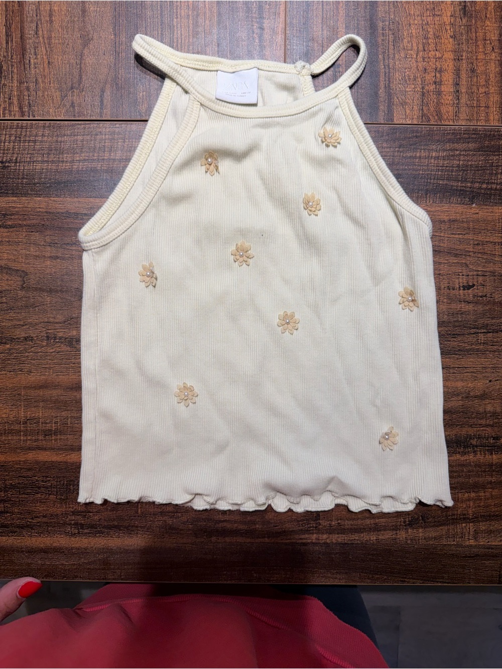 Zara Cream Floral Ribbed Halter Tank Top - Kids